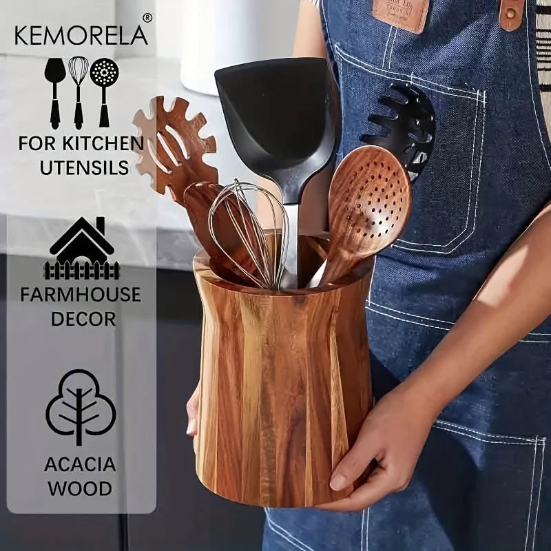 KEMORELA 360° Rotating Wooden Utensil Holder & Countertop Caddy