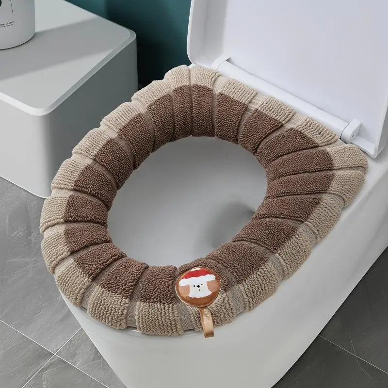 Thickened Knitted Toilet Seat Cover – Washable Color Block Mat
