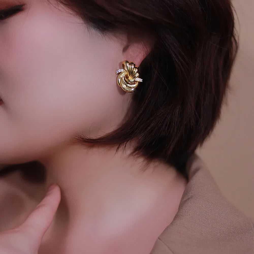 Huitan Vintage Gold Geometric Stud Earrings for Women
