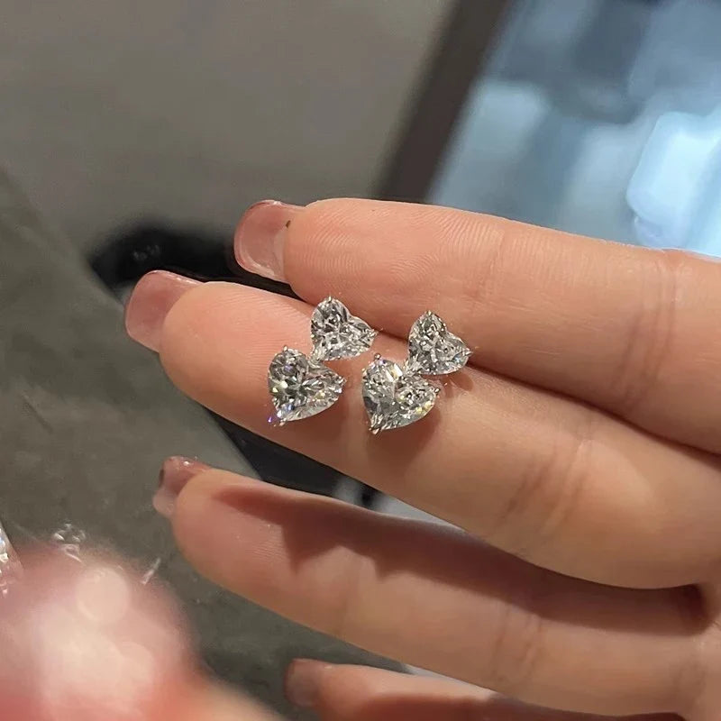 Huitan Double Heart CZ Dangle Earrings for Women | Drop Jewelry