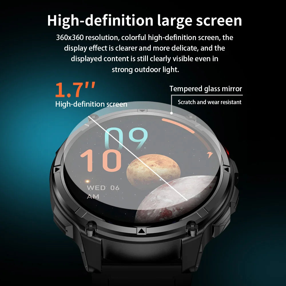 Yoateo Smart Watch – 1100mAh Battery, Bluetooth Call & Compass