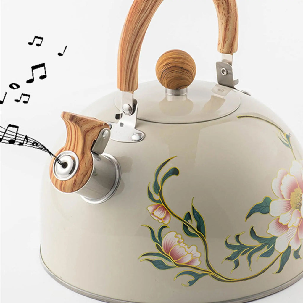 3L Vintage Floral Whistling Tea Kettle | Stove Top Stainless Steel