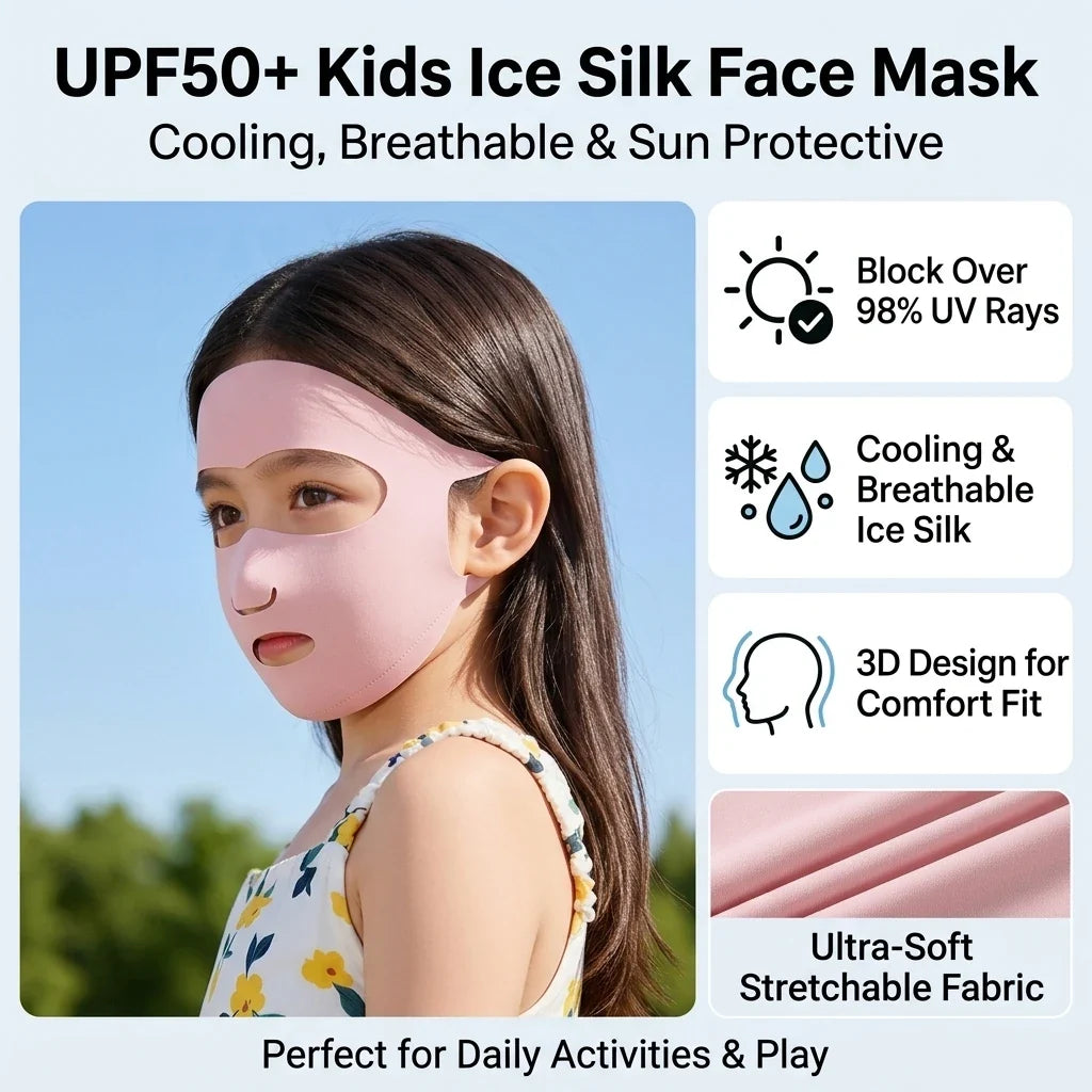 Kids UPF50+ Ice Silk Sun Protection Full Face Mask | Breathable