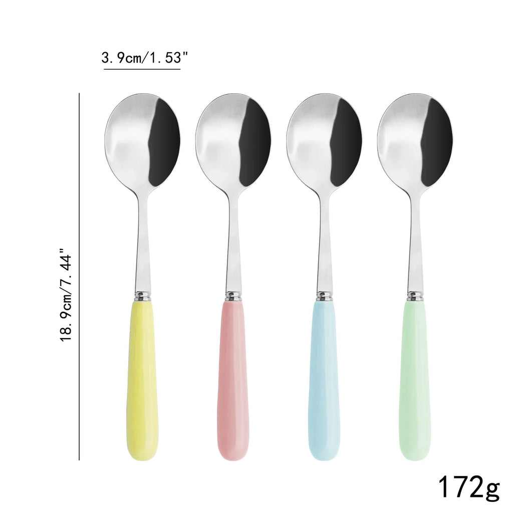 4-Piece Ceramic Handle Dessert Spoons – Stainless Steel Set