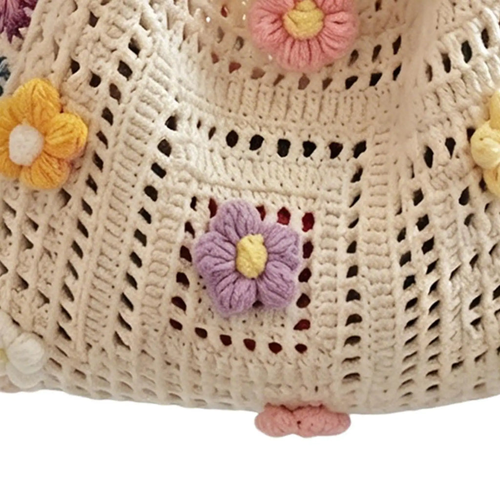 Boho Crochet Flower Tote Bag – Woven Beach Shoulder Handbag