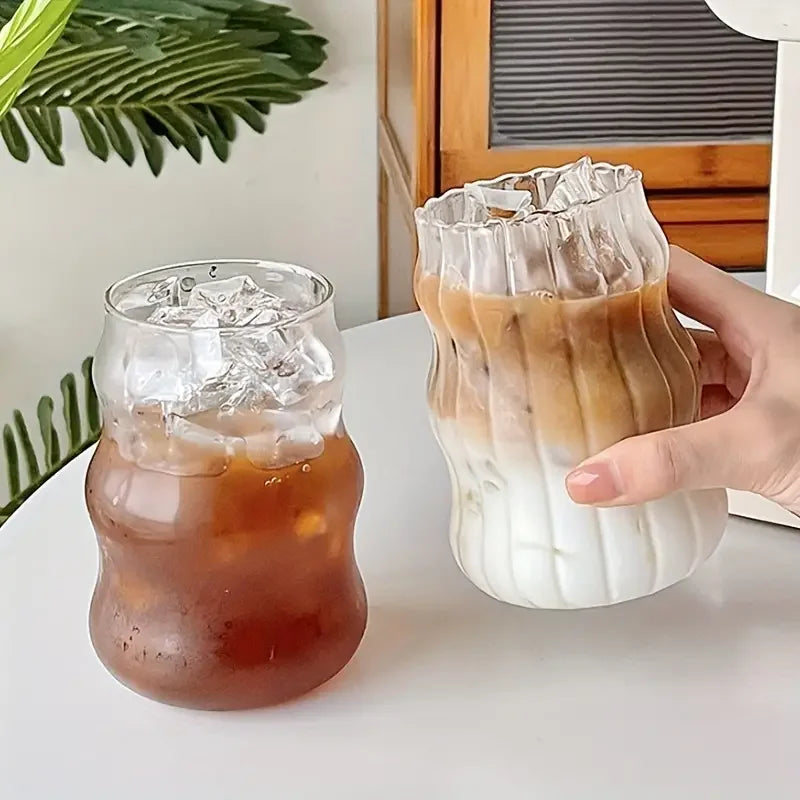 KEMORELA 500ml Heat-Resistant Striped Glass Tumbler Mug
