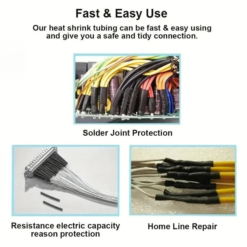 127-Piece Black Heat Shrink Tubing Set | 7 Sizes Polyolefin