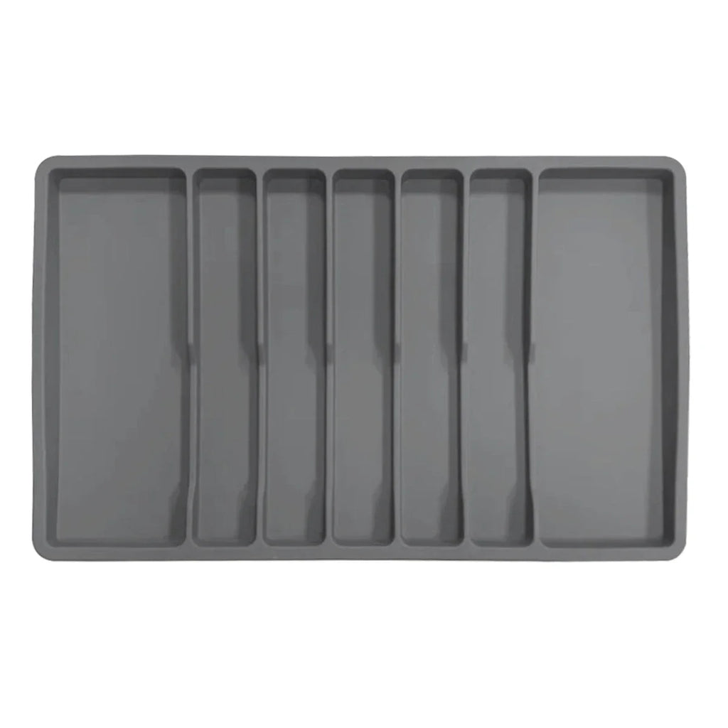Non-Slip Silicone Cutlery Tray – 7-Compartment Drawer Organizer