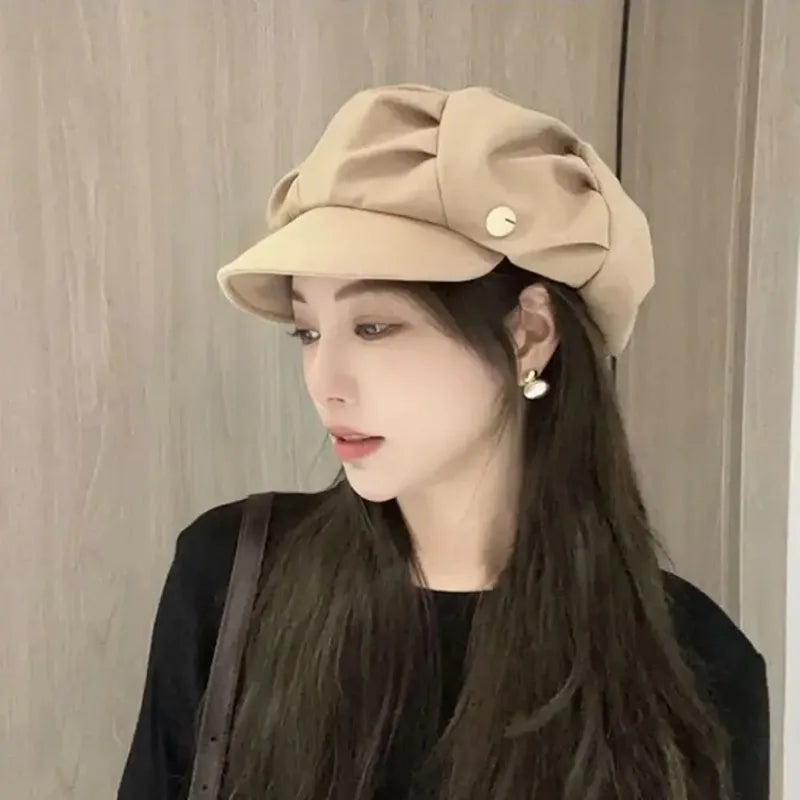 Layered Octagonal Newsboy Hat – Breathable Pleated Beret