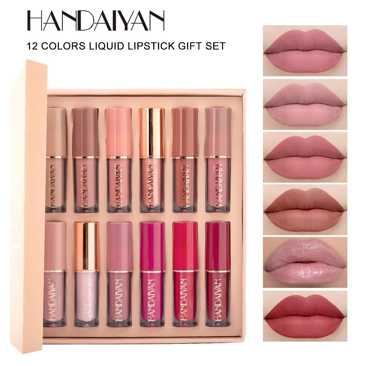 Handaiyan 12-Color Matte Liquid Lipstick Set – Waterproof