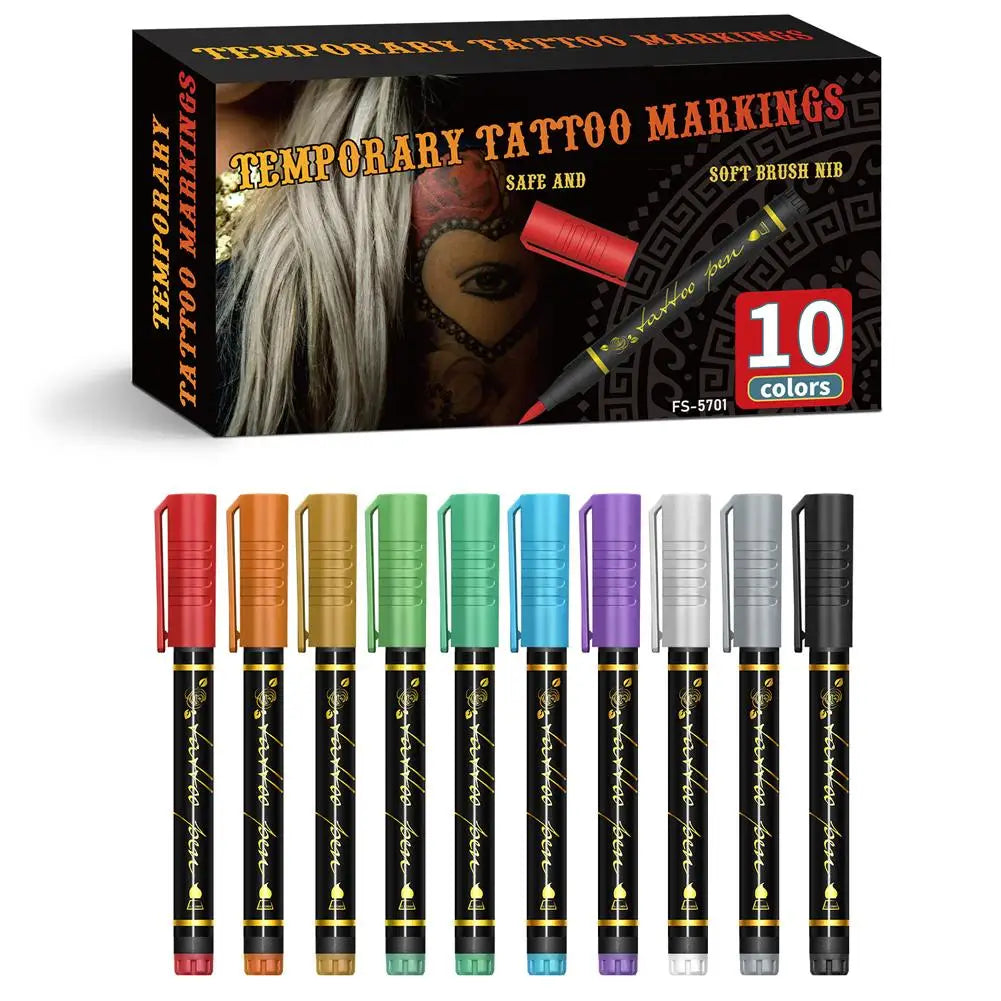 10 Dual-End Temporary Tattoo Markers – Body & Face Paint Pens