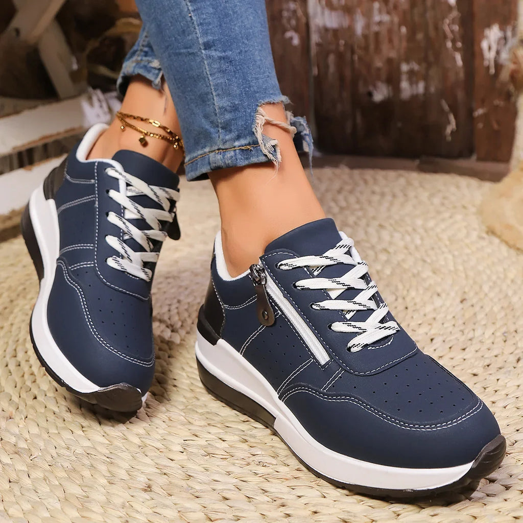 Women's Platform Wedge Sneakers – Breathable Lace-Up Casual Shoes