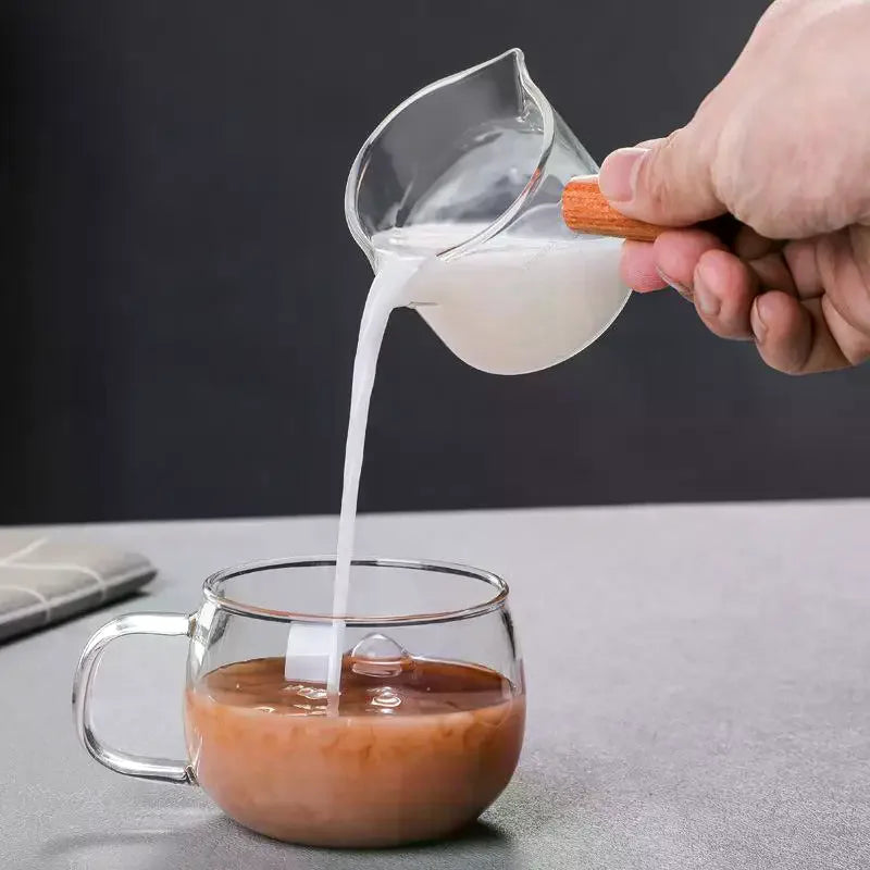 Glass Espresso Measuring Cup with Wood Handle | ml & oz