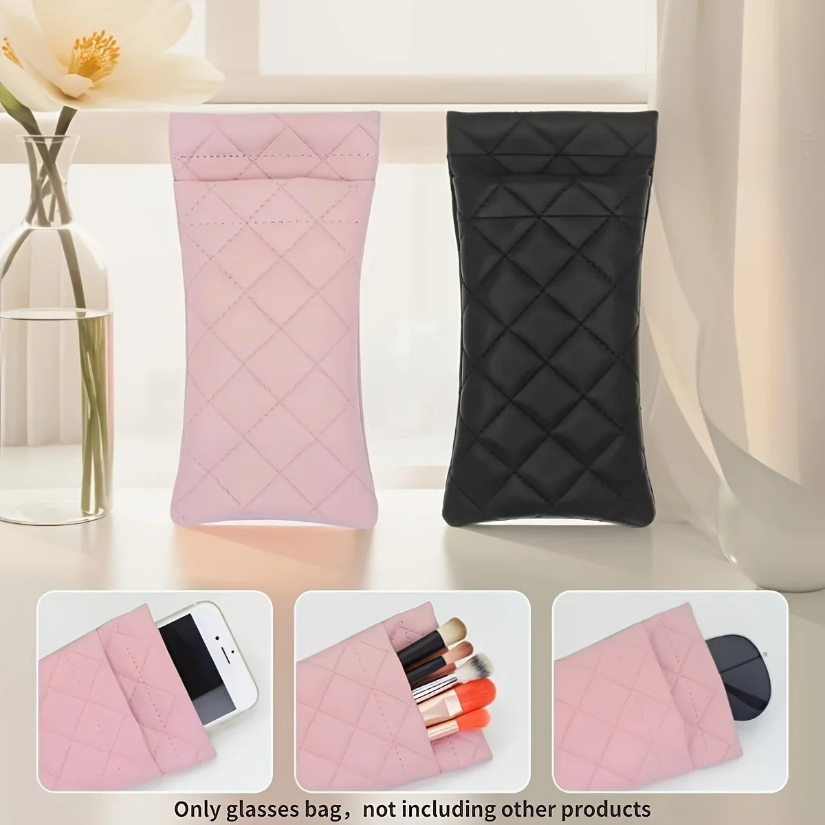 2-Pack PU Leather Glasses Case – Argyle Anti-Scratch Eyewear Bag