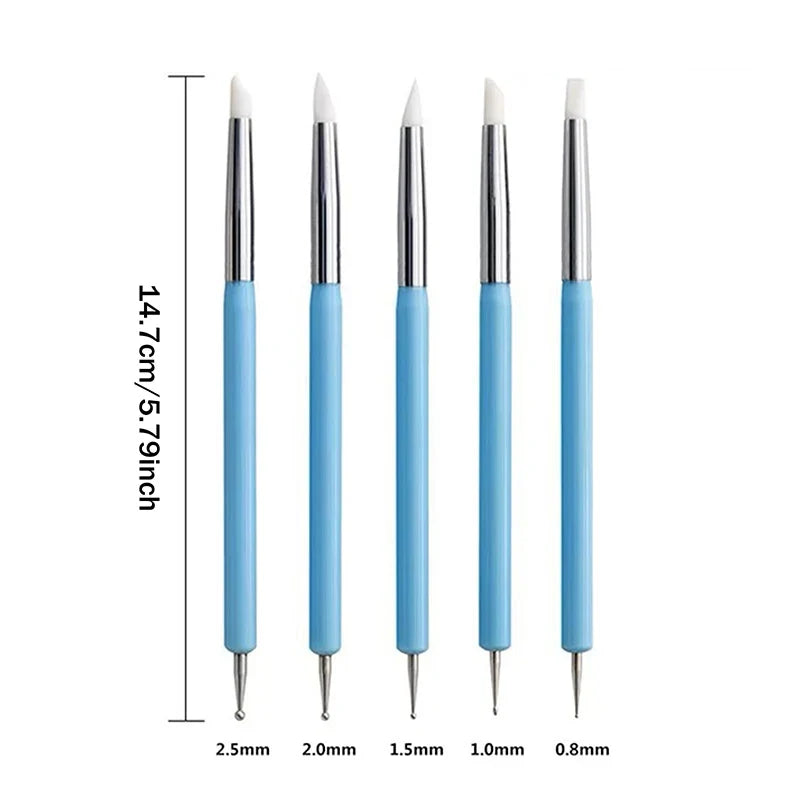 5-Piece 2-Way Nail Art Dotting Pens – Marbleizing & Flower Set