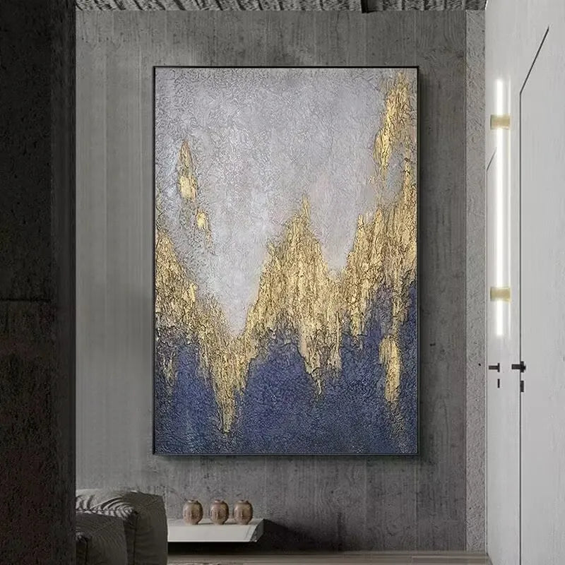 Handmade Gray & Gold Foil Abstract Oil Painting | Canvas Wall Art