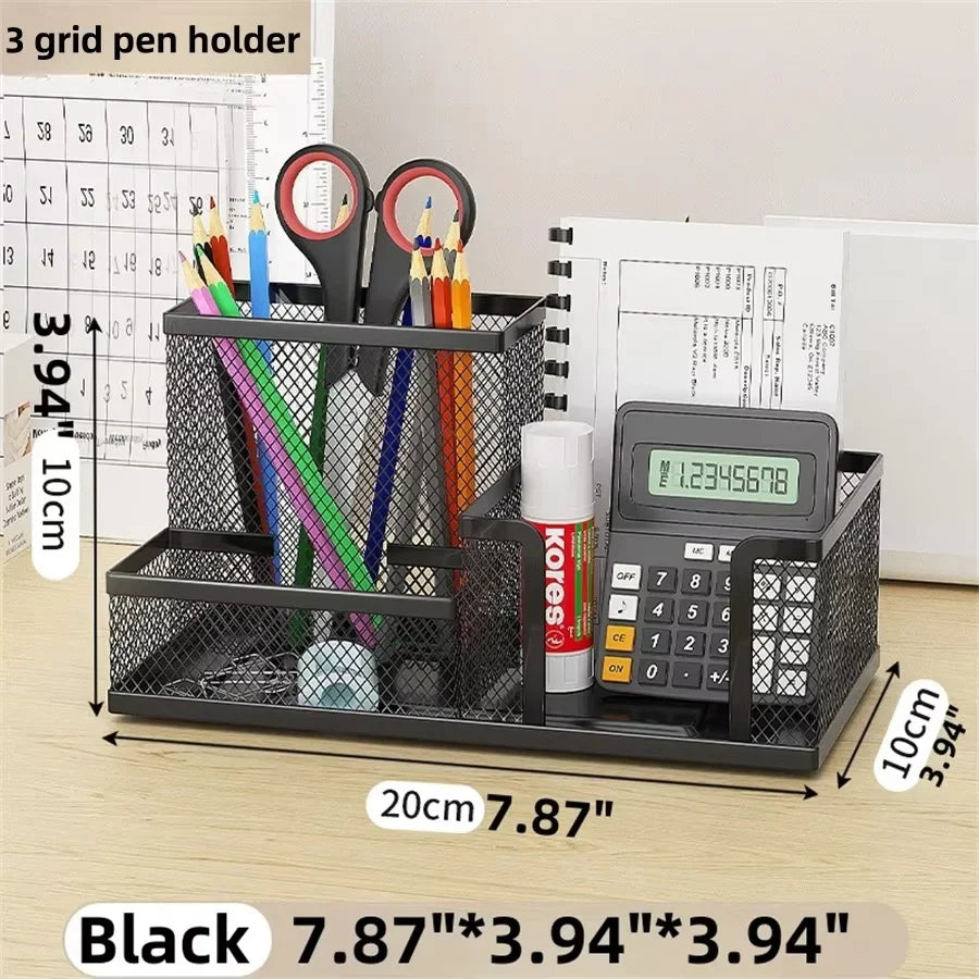 Organizador De Escritorio Malla 3 Compartimentos Con Porta L Pices Y