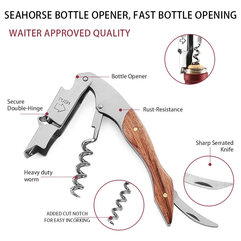 Wine Opener Double Hinged Manual Key Bartender Server Waiter