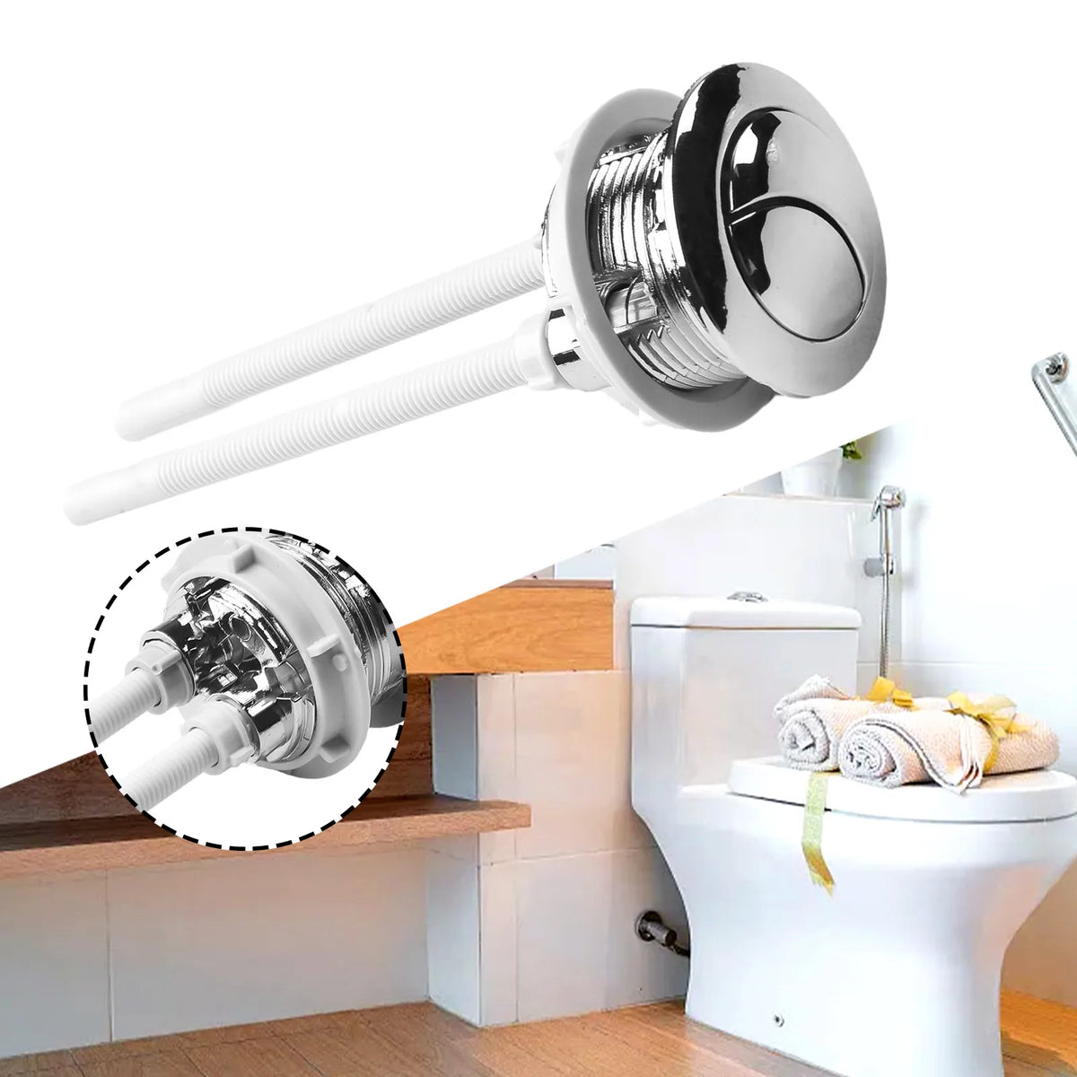 Dual Flush Toilet Tank Round Valve Push Button Water Saving Cistern