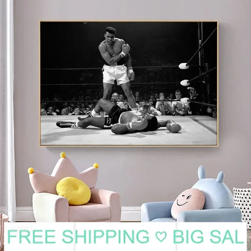 Muhammad Ali Black & White Canvas Wall Art | Boxing Poster