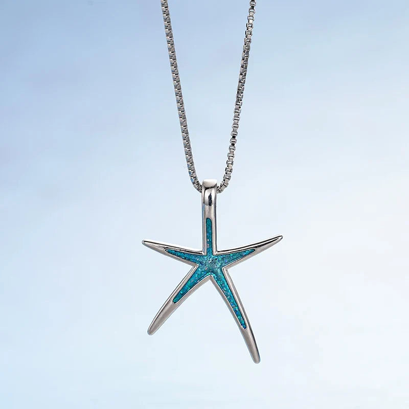 Huitan Blue Starfish Pendant Necklace – Boho Beach Jewelry
