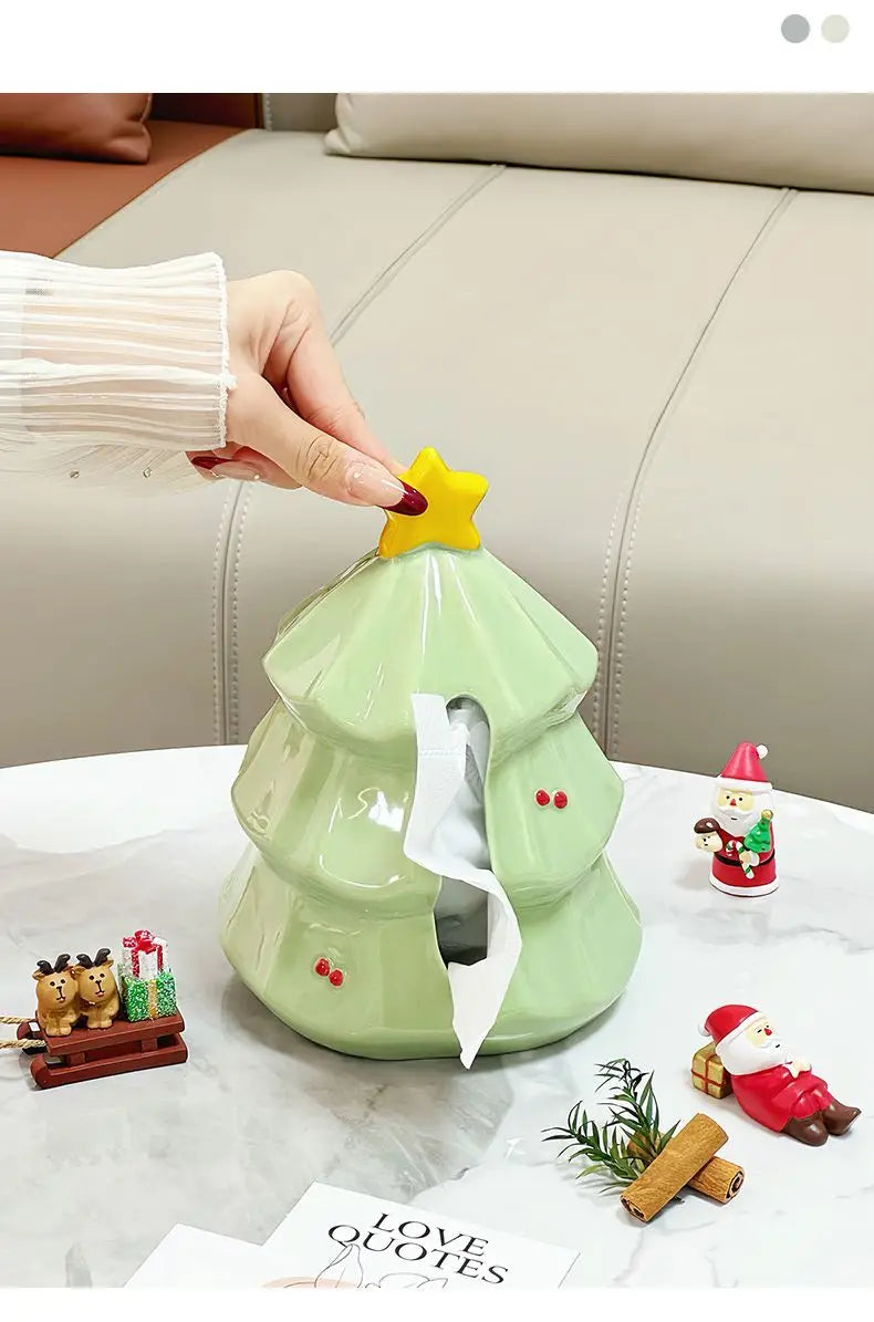 Creative Ceramic Tissue Box Christmas Tree Festive Atmosphere Napkin