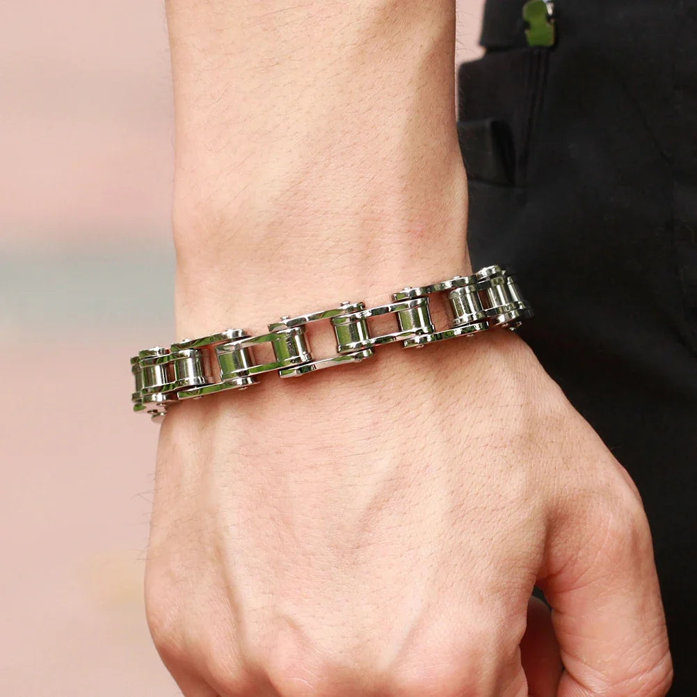 Punk Stainless Steel Motorcycle Chain Bracelet 8.5" Silver