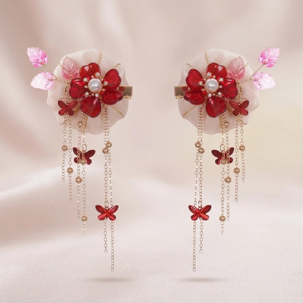 Butterfly Crystal Tassel Hair Clips 2 Pairs – Alloy Barrettes