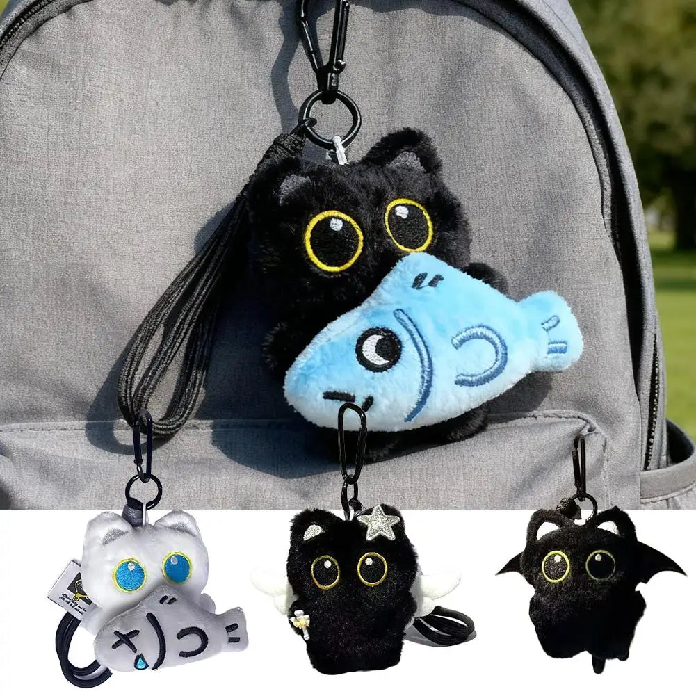 Plush Black Cat Keychain – Cute Bag Charm & Car Keyring Gift