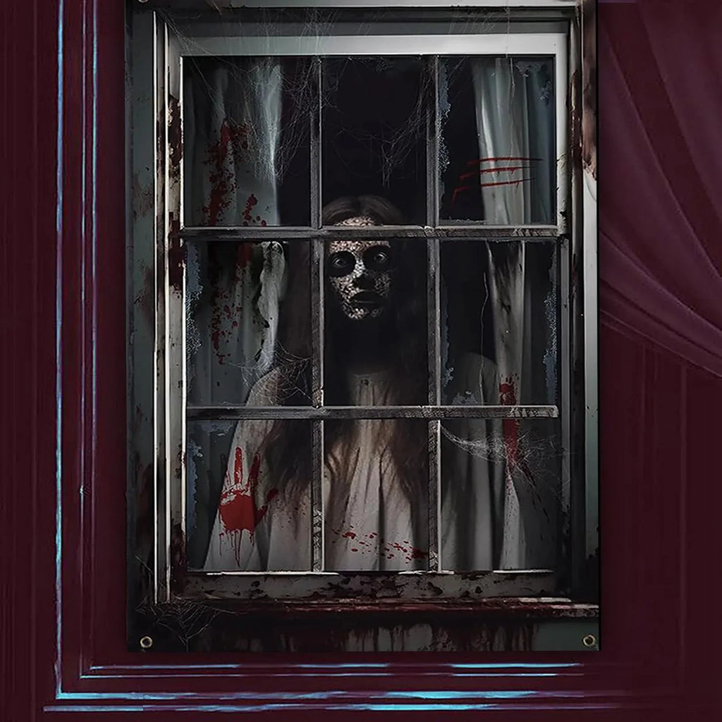 Halloween Window Silhouette Poster | Spooky Window Decoration