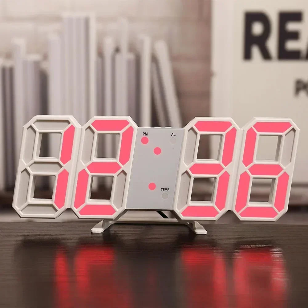 3D LED Digital Wall Clock – Night Mode, Alarm, Bedroom Decor