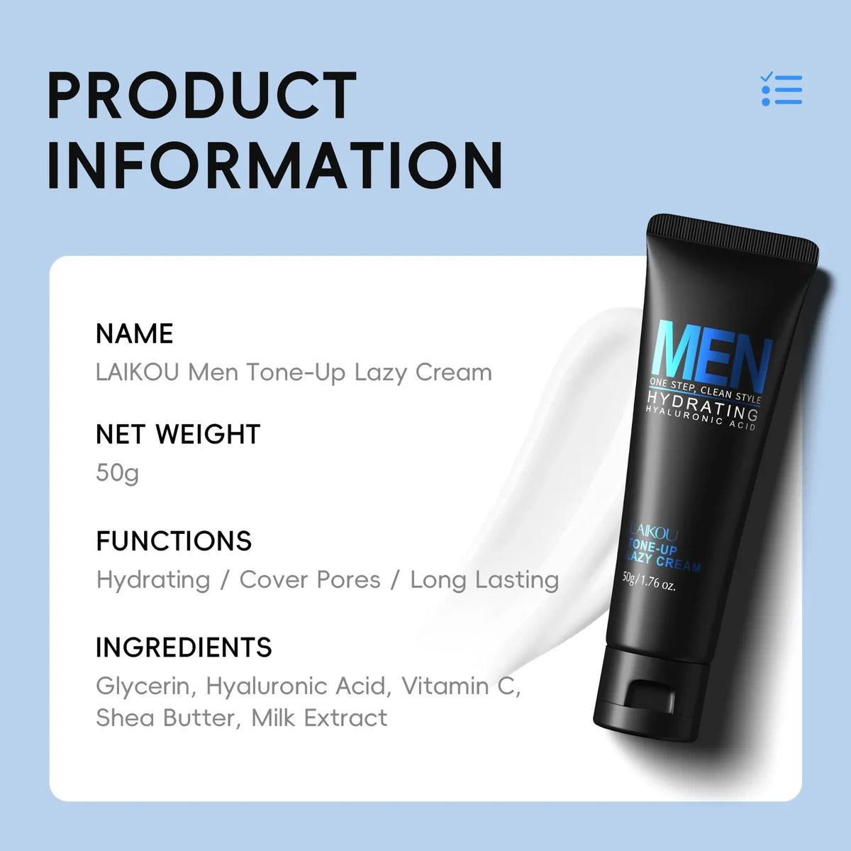 LAIKOU Men BB Cream 50g – Tone Up, Oil Control & Hydrating