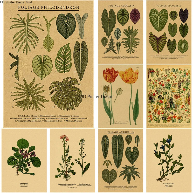 Vintage Botanical Poster – Kraft Paper Plant & Flower Wall Art