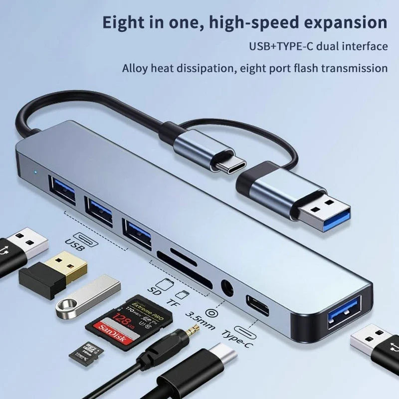 8-in-1 USB-C Hub – Audio Jack & TF Card Reader Adapter