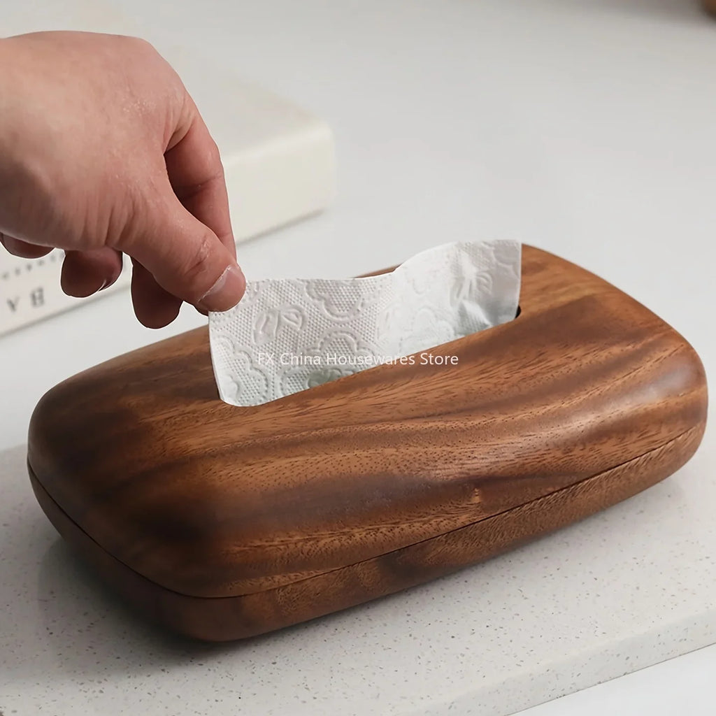 Walnut Wood Tissue Box Cover Holder Modern Rectangular Design