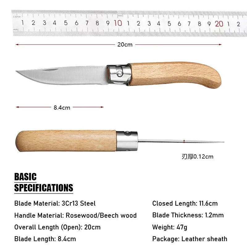 FL FLYWOD Folding Knife – 3CR13 Steel Wood Handle & Sheath