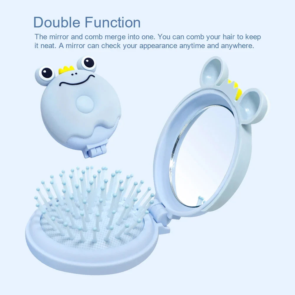 Mini Folding Hair Brush with Mirror – Portable Travel Comb