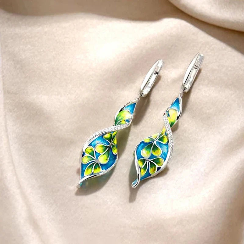 Huitan Twisty Flower Drop Earrings | Sparkling CZ Women's Jewelry