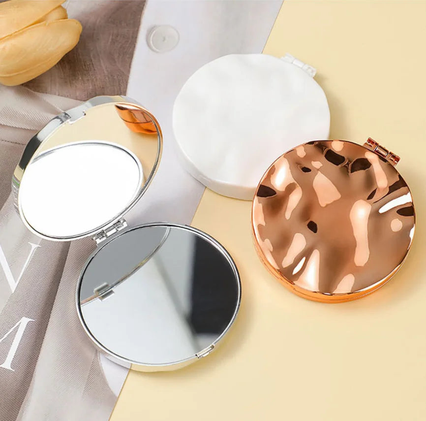 Mini Plating Makeup Mirror Rotundity Double-sided Compact Foldable