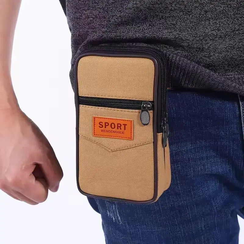 Men's Canvas Belt Phone Pouch – Double Layer Waist Bag
