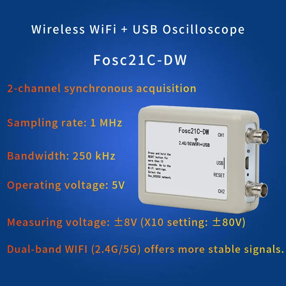 Fosc21C-DW Dual-Band WiFi USB 2-Channel Oscilloscope 2.4G/5G