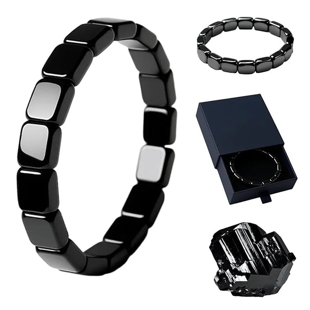 Hematite Black Obsidian Square Bead Stretch Bracelet | Men & Women