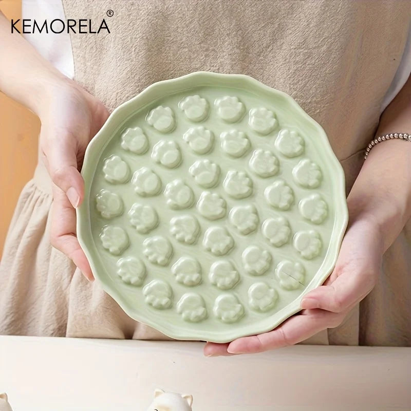 KEMORELA Ceramic Slow Feed Cat Bowl – Paw Design Pet Dish
