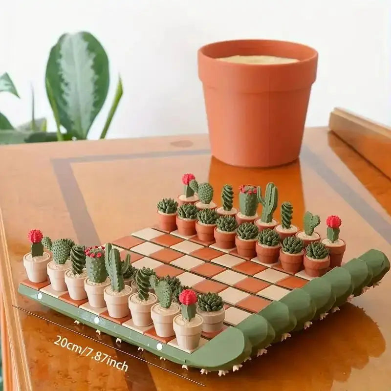 3D Printed Cactus Chess Set | Foldable Resin Desktop Ornament