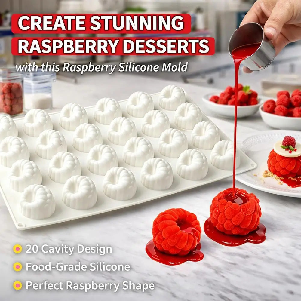 24-Cavity Raspberry Silicone Mold for Mousse, Cake & Chocolate