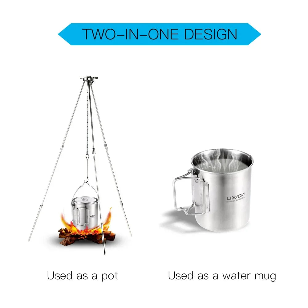Lixada Outdoor Stainless Steel Water Cup Mug Foldable Handles Lid