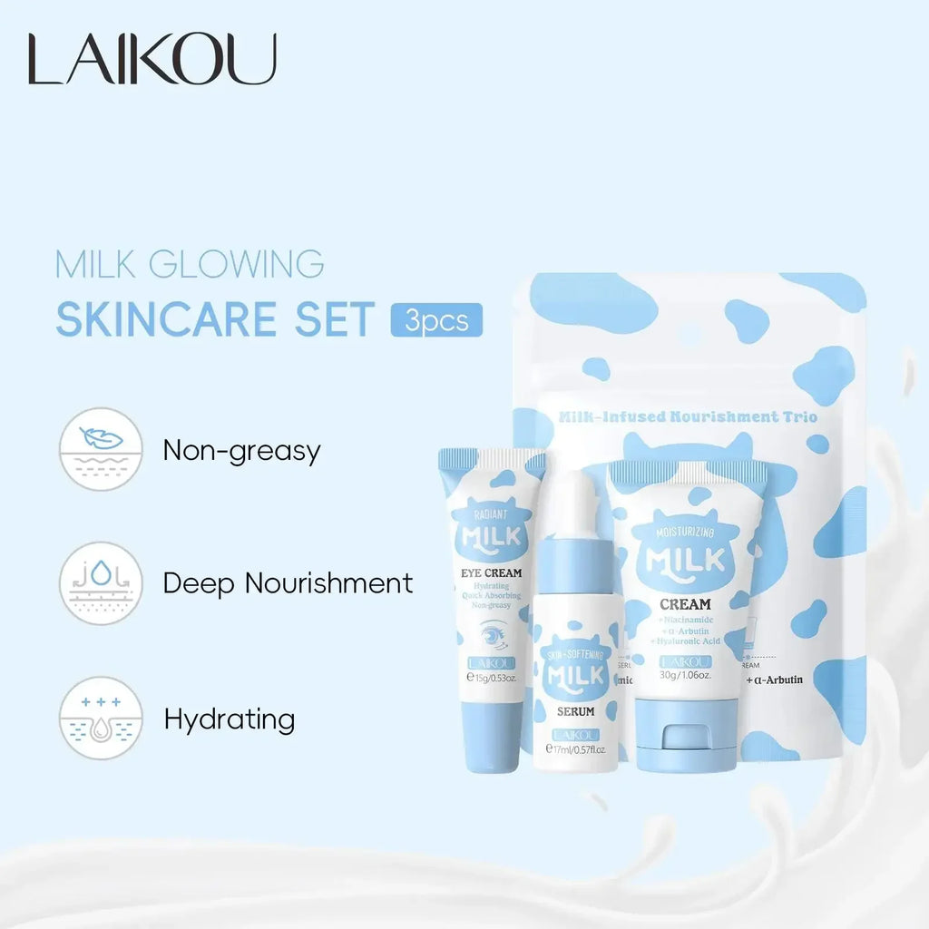 LAIKOU Milk Glow Skincare Set – Serum, Eye Cream & Moisturizer