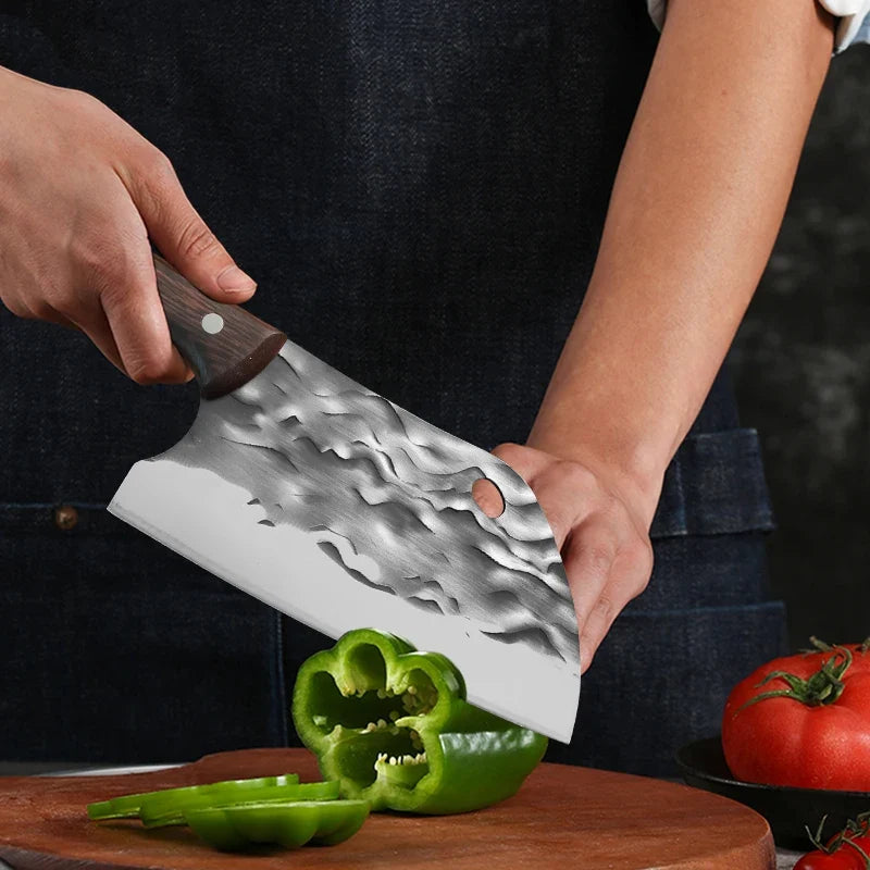 Forged Meat Cleaver Chef Knife – Stainless Steel Wooden Handle