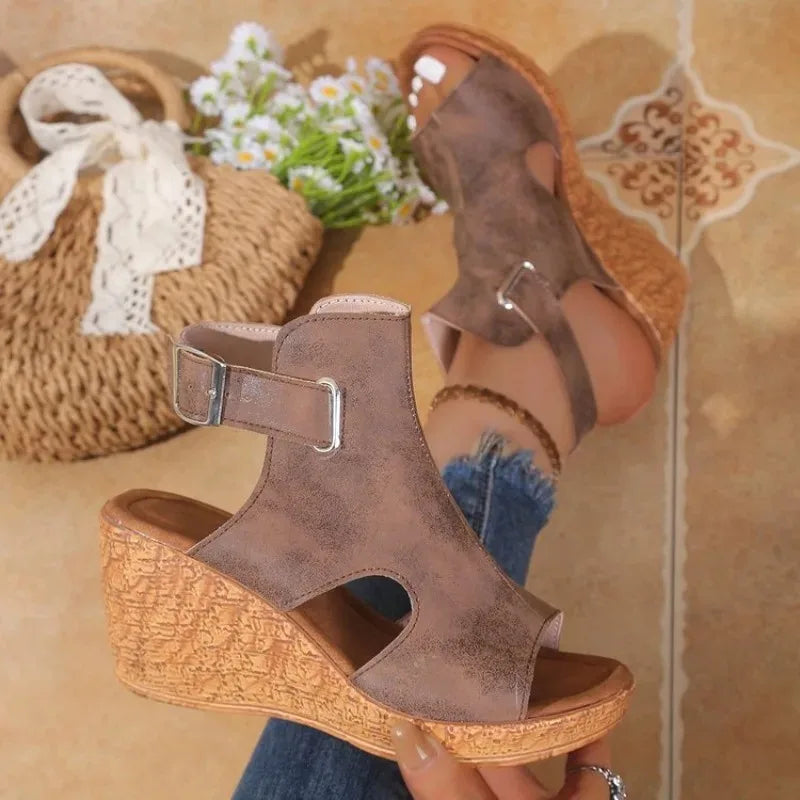 Women's Open Toe Wedge Sandals – Ankle Buckle Strap