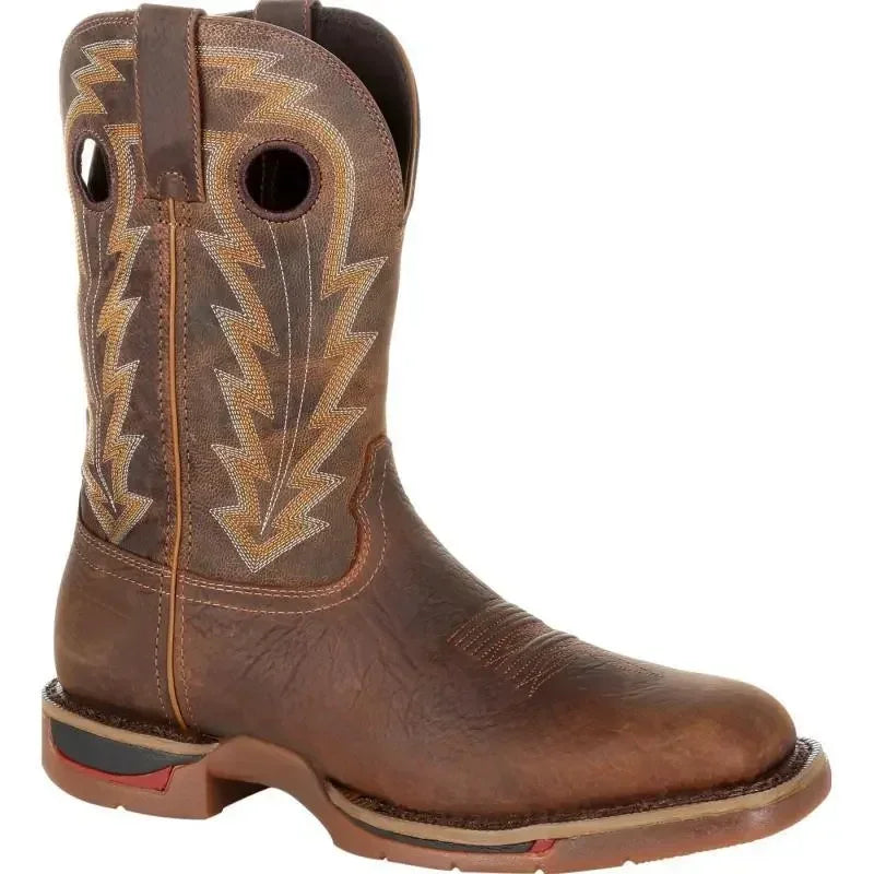 Men's Embroidered Chelsea Boots – Square Toe Low Heel Slip-On